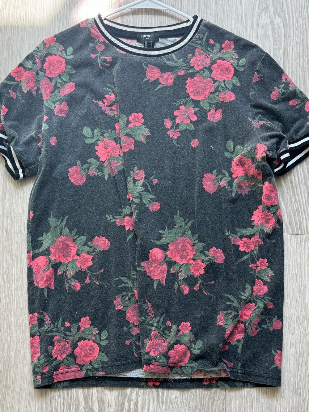 Forever 21 Black Tee with Pink Floral Print